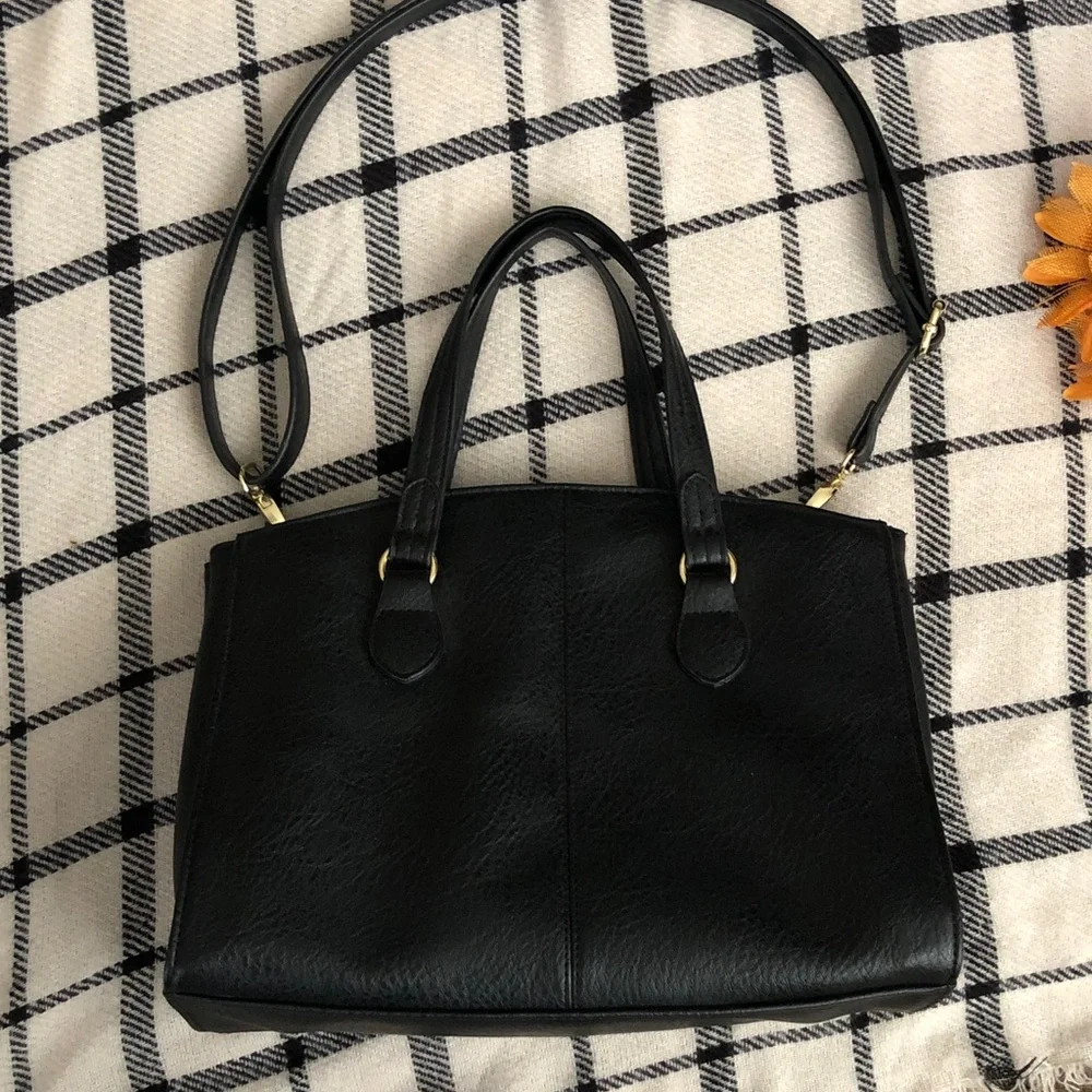Bueno Black Structured Satchel with Gold Hardware